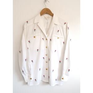 ESCADA MARGARETHA LEY Vintage 80s Cotton Rose Embroidered Shirt Top 38 M